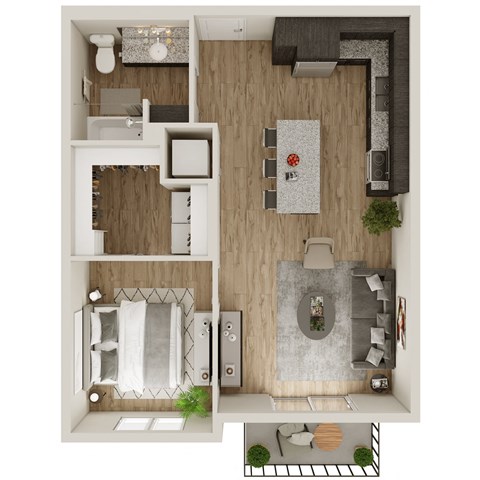 Floor plan for 1 bed, 1 bath, 655 sqft
