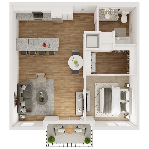Floor plan for 1 bed, 1 bath, 755 sqft