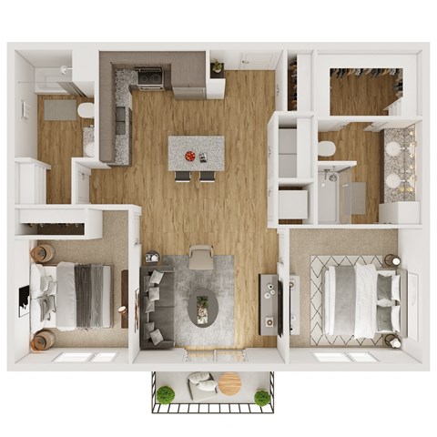 Floor plan for 2 beds, 2 baths, 972 sqft