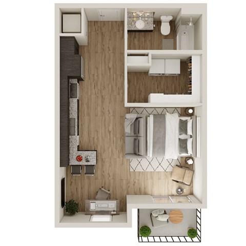 Floor plan for studio, 1 bath, 569 sqft