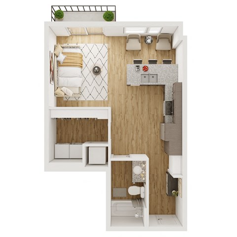 Floor plan for studio, 1 bath, 523 sqft