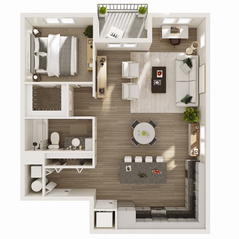 Floor plan for 1 bed, 1 bath, 874 sqft