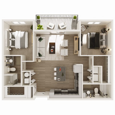 Floor plan for 2 beds, 2 baths, 1089 sqft