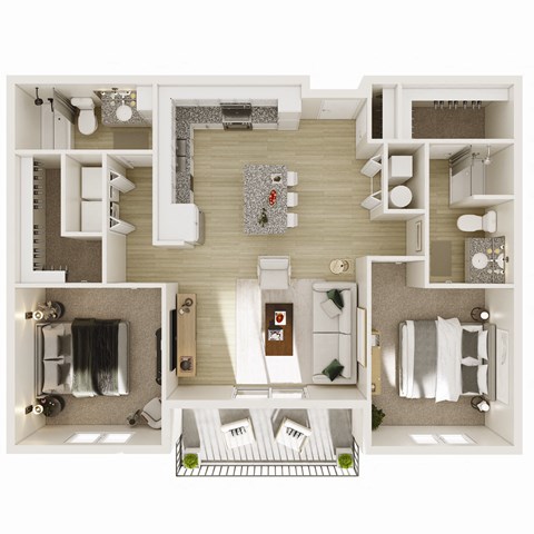 Floor plan for 2 beds, 2 baths, 1063 sqft