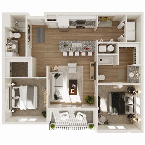 Floor plan for 2 beds, 2 baths, 1118 sqft