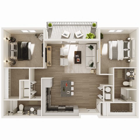 Floor plan for 2 beds, 2 baths, 1349 sqft