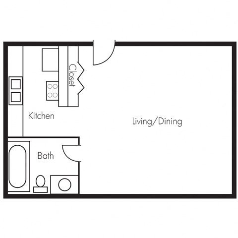 Floor plan for studio, 1 bath, 432 sqft