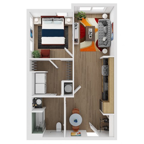 Floor plan for 1 bed, 1 bath, 595 sqft