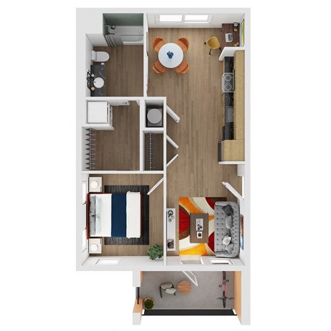 Floor plan for 1 bed, 1 bath, 608 sqft