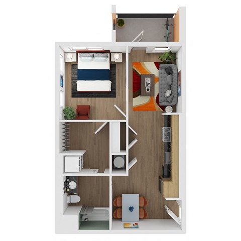 Floor plan for 1 bed, 1 bath, 596 sqft
