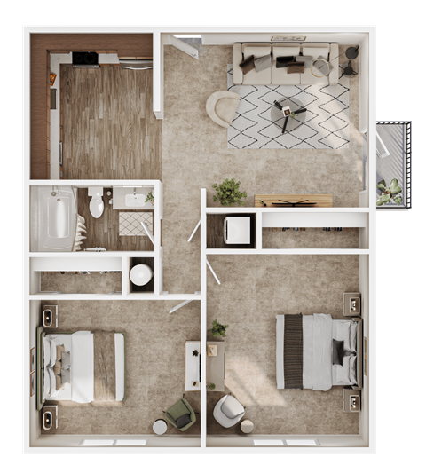 Floor plan for 2 beds, 1 bath, 850 sqft
