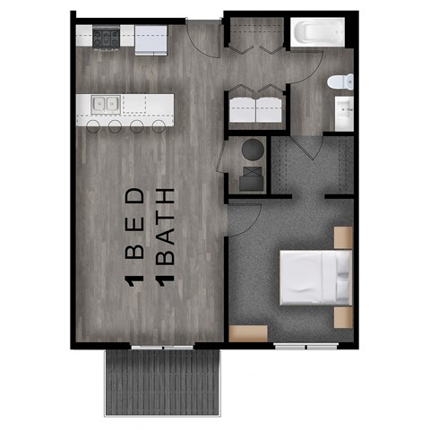 Floor plan for 1 bed, 1 bath, 748 sqft