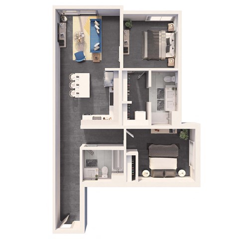 Floor plan for 2 beds, 2 baths, 1109 sqft