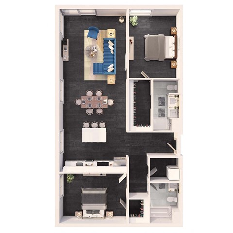 Floor plan for 2 beds, 2 baths, 1272 sqft