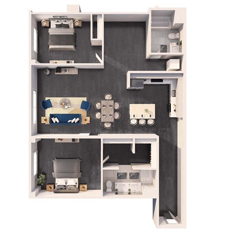 Floor plan for 2 beds, 2 baths, 1139 sqft