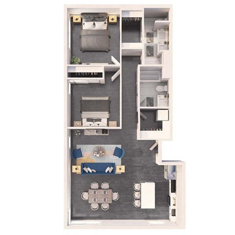 Floor plan for 2 beds, 2 baths, 1141 sqft