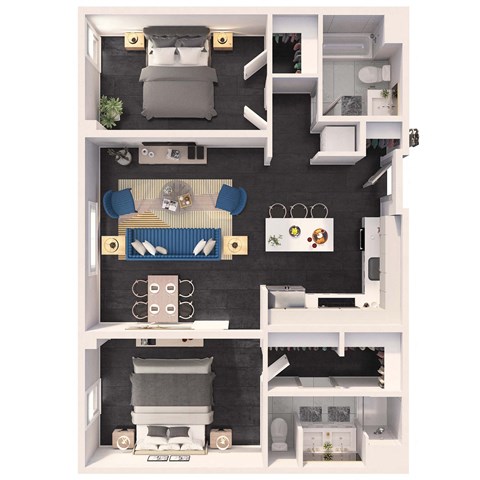Floor plan for 2 beds, 2 baths, 1140 sqft