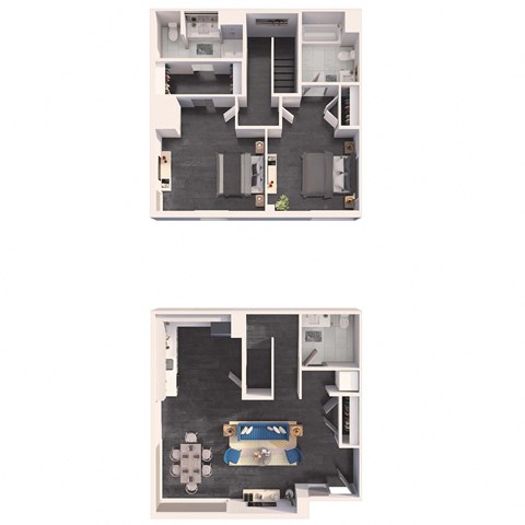 Floor plan for 2 beds, 2.5 baths, 1322 sqft