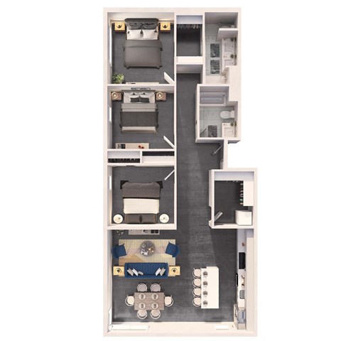 Floor plan for 3 beds, 2 baths, 1355 sqft