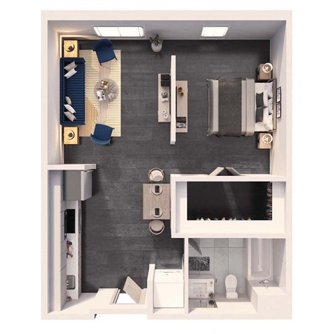 Floor plan for studio, 1 bath, 583 sqft