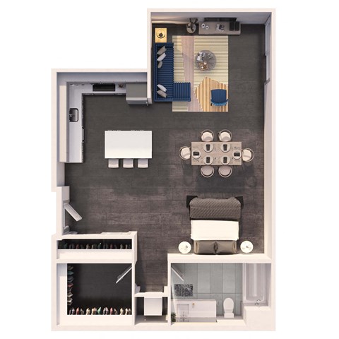Floor plan for studio, 1 bath, 755 sqft