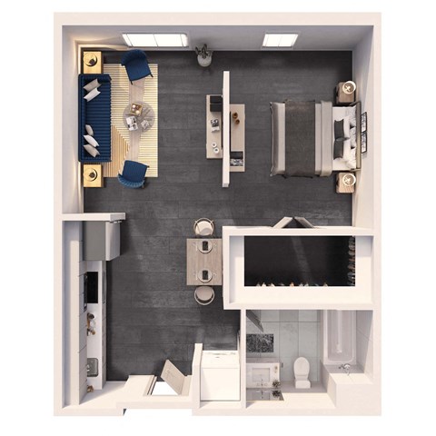 Floor plan for studio, 1 bath, 583 sqft