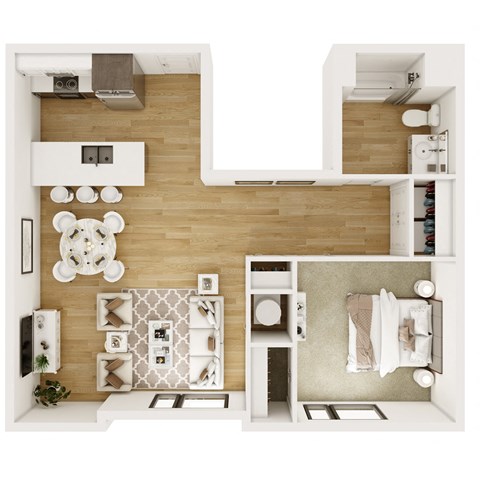 Floor plan for 1 bed, 1 bath, 846 sqft