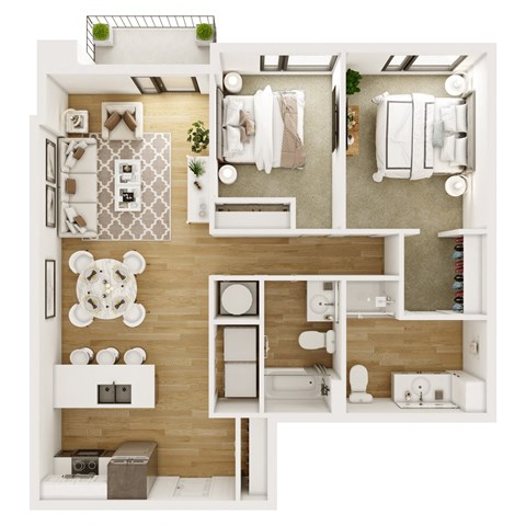 Floor plan for 2 beds, 2 baths, 1092 sqft