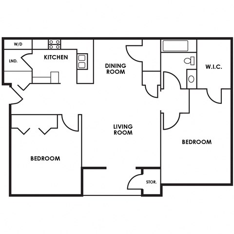 Floor plan for 2 beds, 1 bath, 1126 sqft