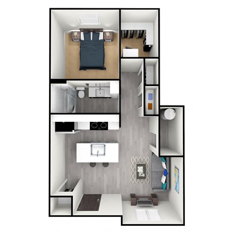 Floor plan for 1 bed, 1 bath, 916 sqft