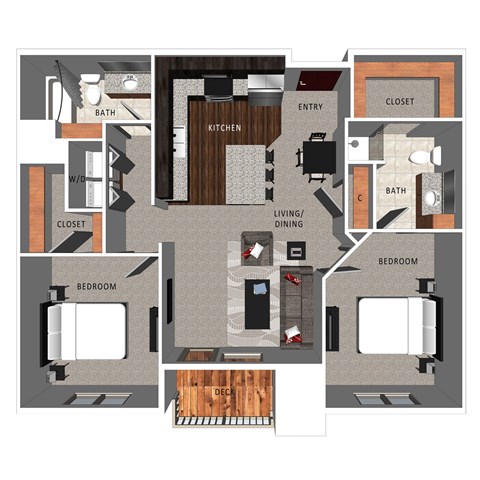Floor plan for 2 beds, 2 baths, 1013 sqft
