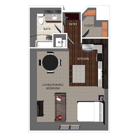 Floor plan for studio, 1 bath, 539 sqft
