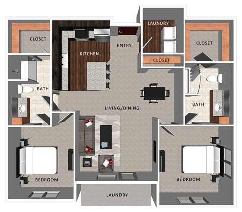 Floor plan for 2 beds, 2 baths, 1176 sqft