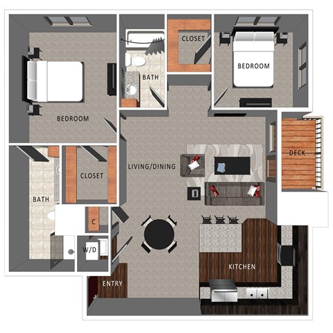 Floor plan for 2 beds, 2 baths, 1145 sqft