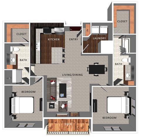 Floor plan for 2 beds, 2 baths, 1176 sqft