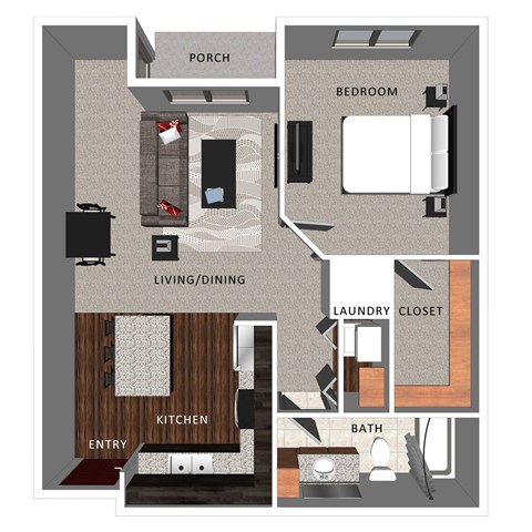 Floor plan for 1 bed, 1 bath, 688 sqft