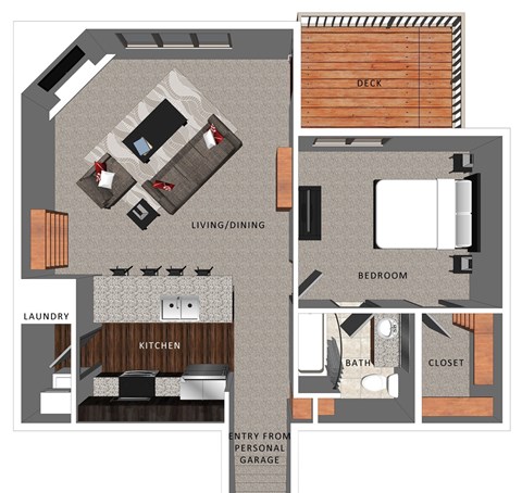 Floor plan for 1 bed, 1 bath, 754 sqft