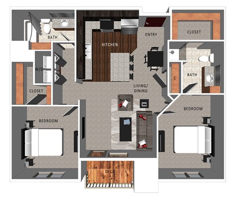 Floor plan for 2 beds, 2 baths, 1091 sqft