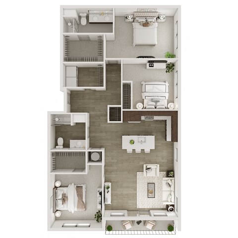Floor plan for 3 beds, 2 baths, 1564 sqft