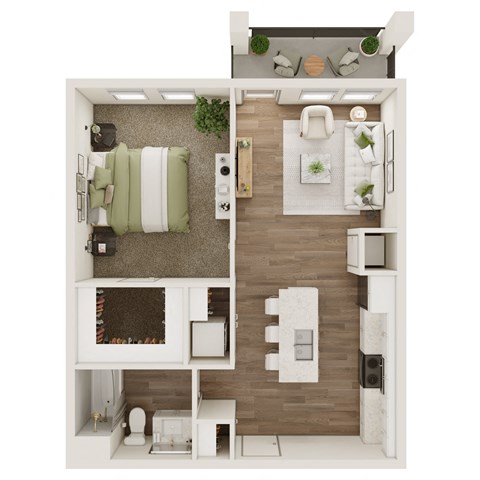 Floor plan for 1 bed, 1 bath, 682 sqft