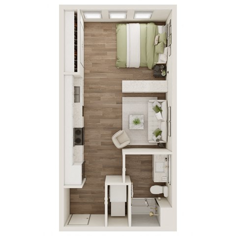 Floor plan for studio, 1 bath, 508 sqft