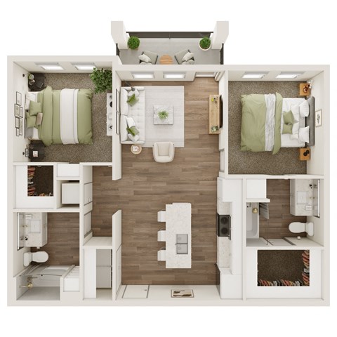 Floor plan for 2 beds, 2 baths, 984 sqft