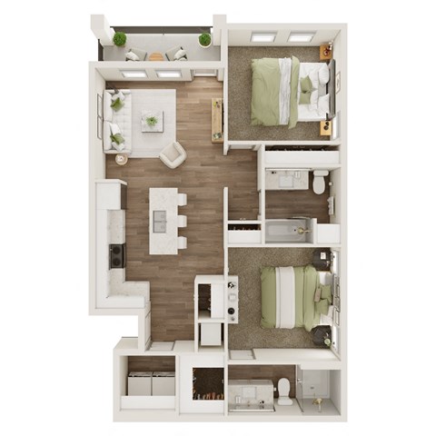 Floor plan for 2 beds, 2 baths, 994 sqft