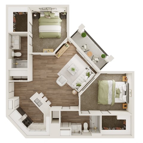 Floor plan for 2 beds, 2 baths, 1065 sqft