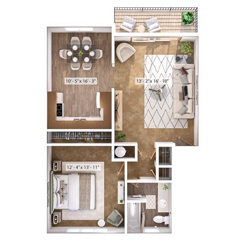 Floor plan for 1 bed, 1 bath, 830 sqft