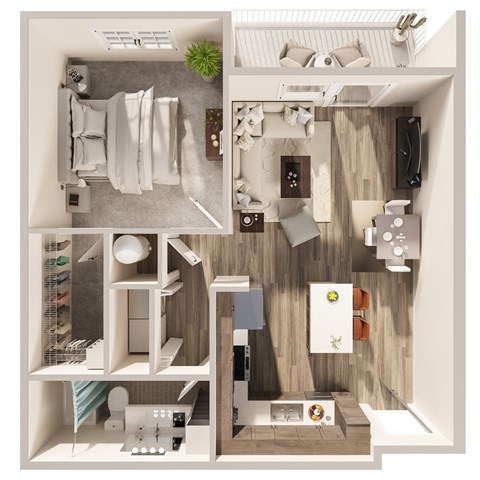 Floor plan for 1 bed, 1 bath, 714 sqft