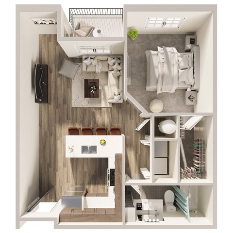Floor plan for 1 bed, 1 bath, 688 sqft