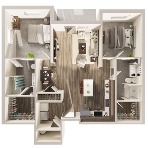 Floor plan for 2 beds, 2 baths, 1176 sqft