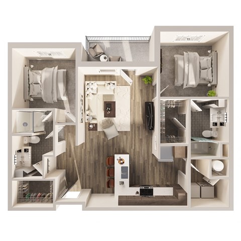 Floor plan for 2 beds, 2 baths, 1028 sqft