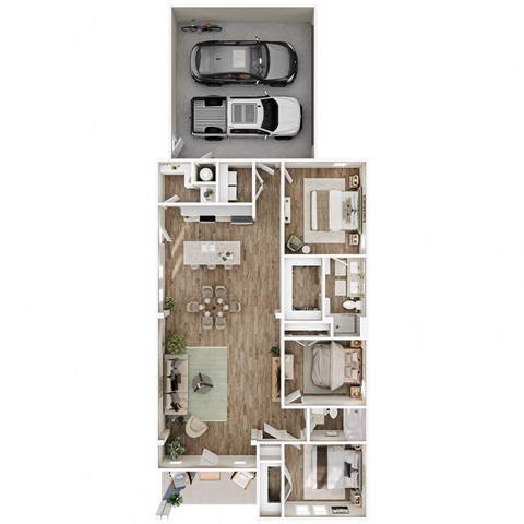 Floor plan for 3 beds, 2 baths, 1621 sqft